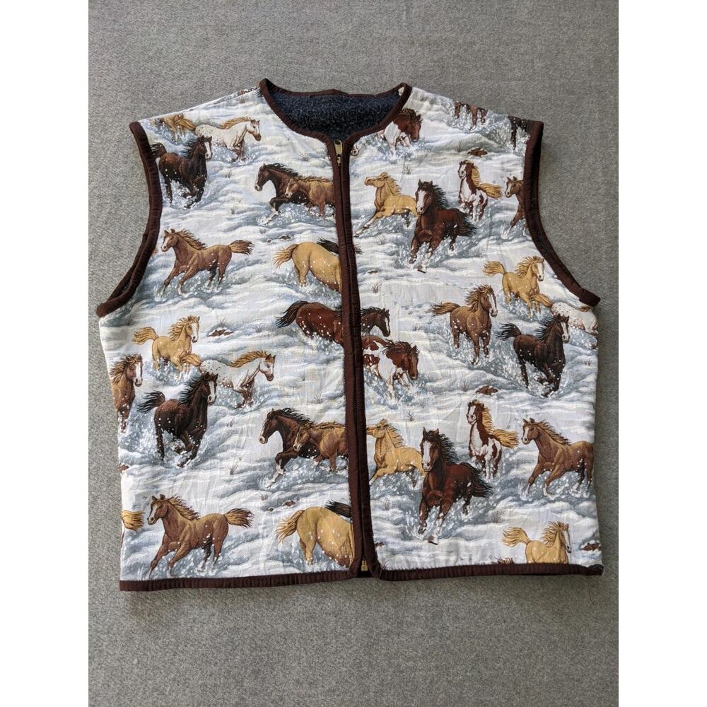 Ford Reversible Quilted Western Zip Up Vest Mens Size M Horse Print Cowboy